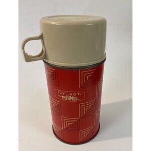 Thermos Icy Hot Lunch Size With Lid Red Geometric Design Drink Holder Vintage